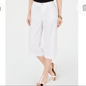 NEW Style & Co Linen Wide Leg Frayed Capri Pants, Size 14, White